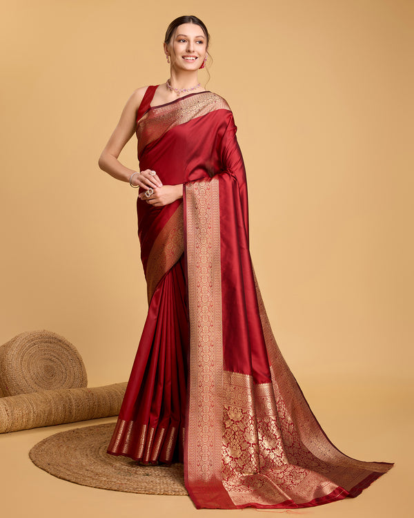 ANAMIKA Red Pure Silk Saree