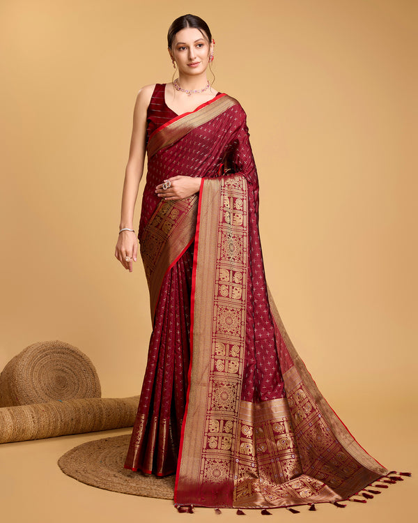Maroon Soft Silk & Double Jari Saree