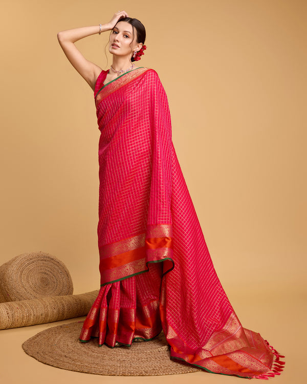 KHUSHI Pink Pure Jacquard fabrics Saree