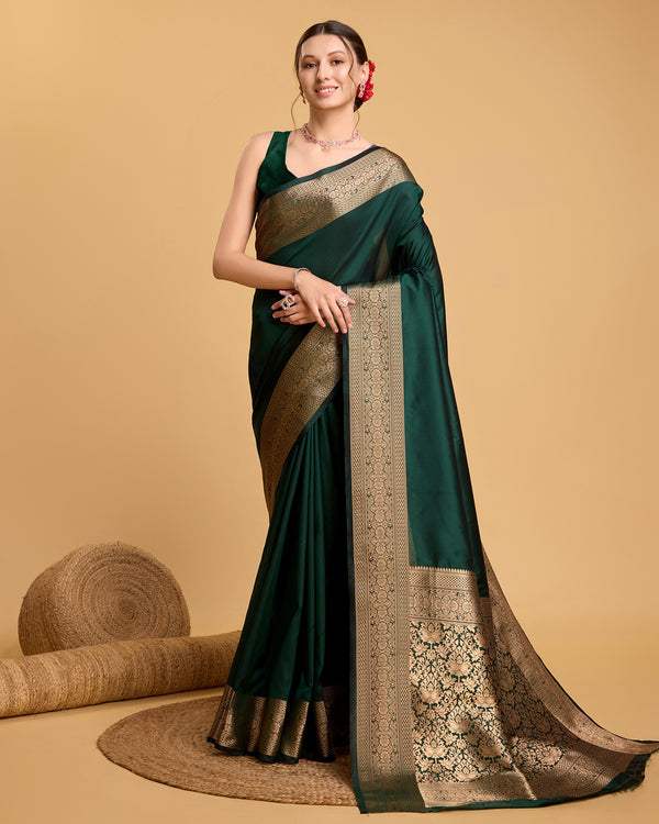 ANAMIKA  Dark Green Pure Silk Saree
