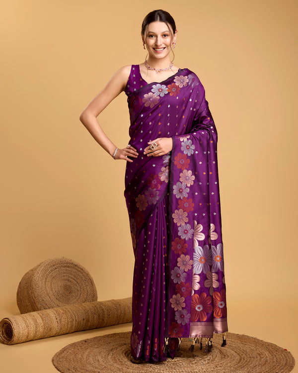 RADHIKA Purple Pure Jacquard fabrics saree