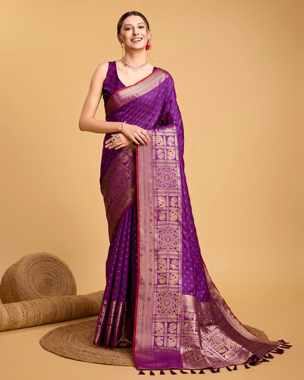 Purple Soft Silk & Double Jari Saree