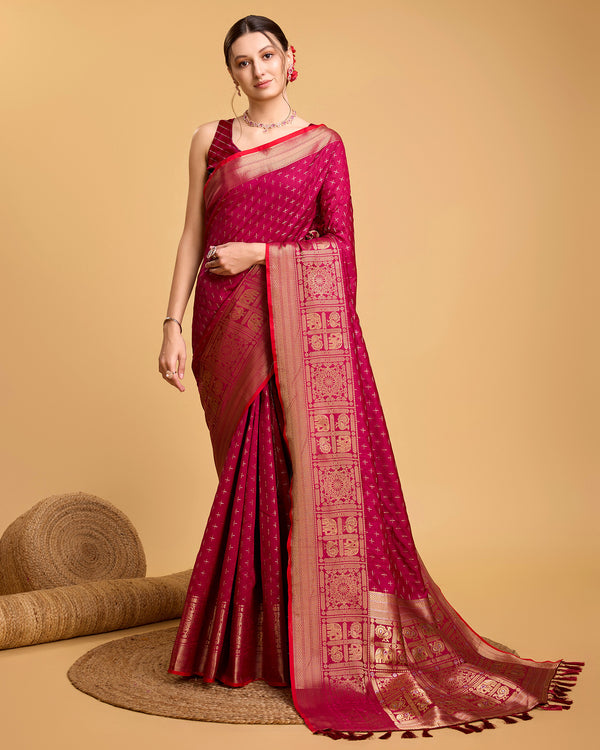 Pink Soft Silk & Double Jari Saree
