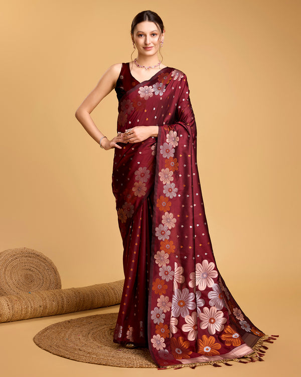RADHIKA Maroon Pure Jacquard fabrics saree