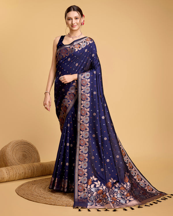 RADHIKA Navy Blue Pure Jacquard fabrics saree