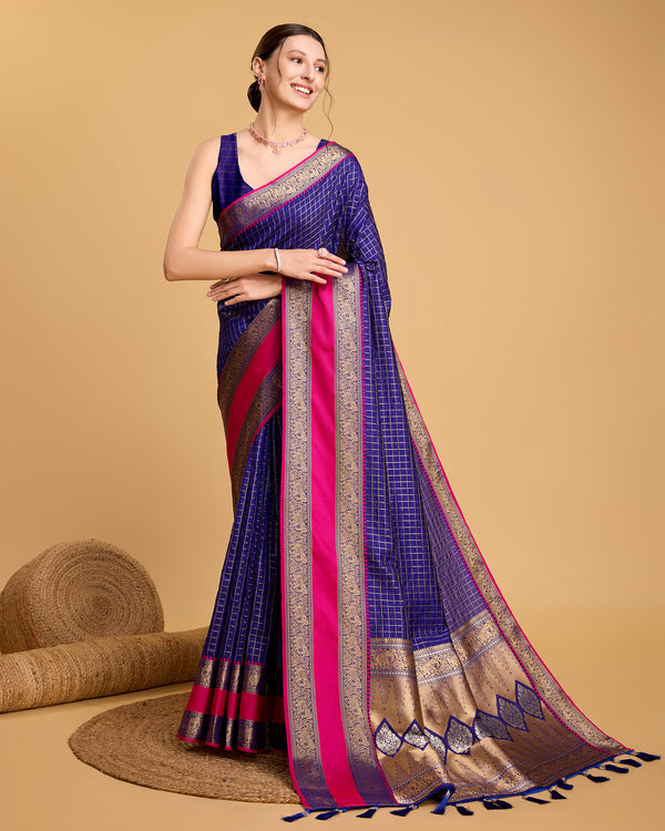 KHUSHI Blue Pure Jacquard fabrics Saree