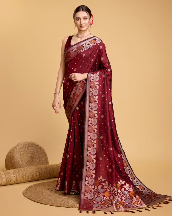 RADHIKA Maroon Pure Jacquard fabrics saree