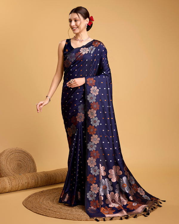 RADHIKA Navy Blue Pure Jacquard fabrics saree