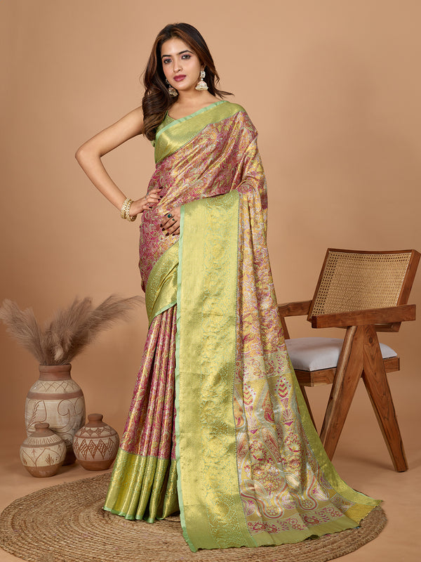AARADHYA Beige Brown Color Green Saree