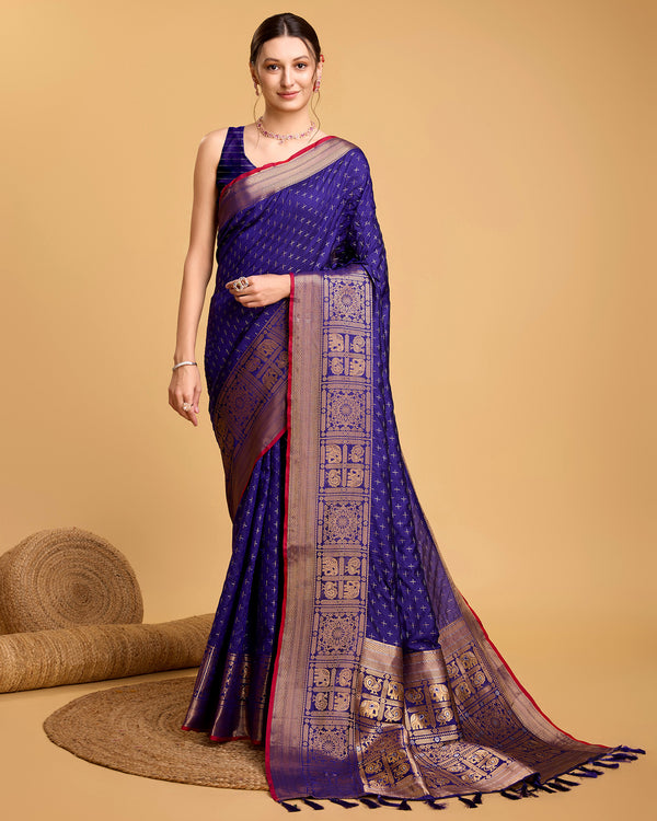 Bule Soft Silk & Double Jari Saree