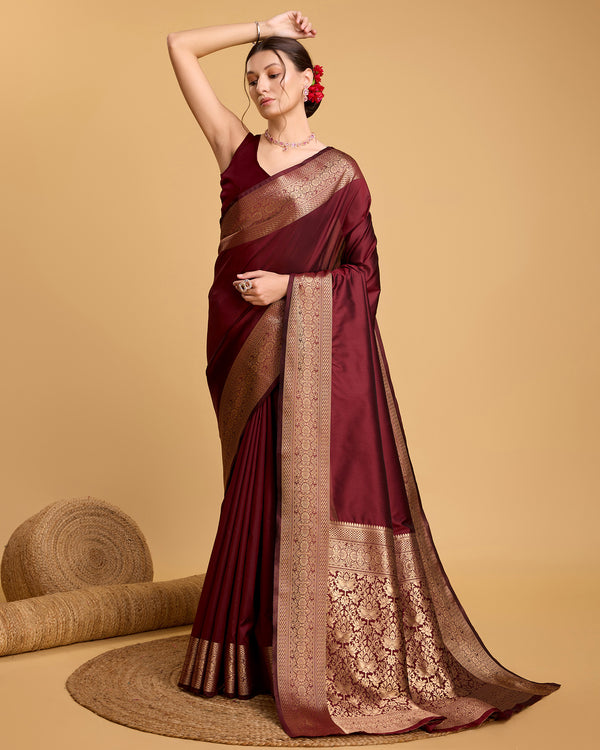 ANAMIKA Maroon Pure Silk Saree