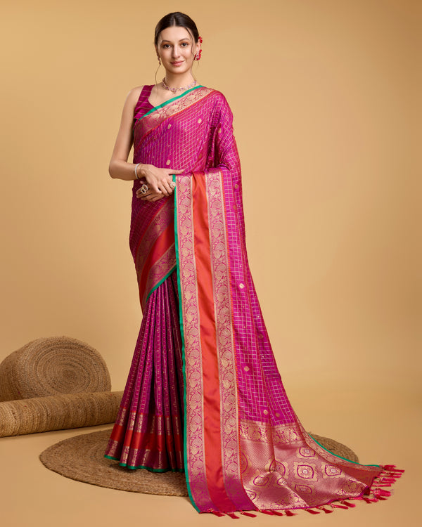 HERITEJ hot pink Pure Silk  Banarasi  Saree
