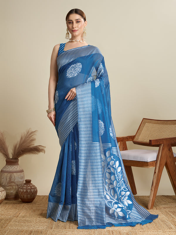 FLOWER BALL Blue Soft Silk Saree