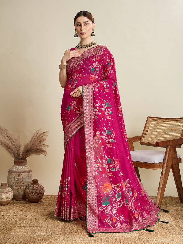 HOUSEFOOL Magenta Pink Cotton Saree