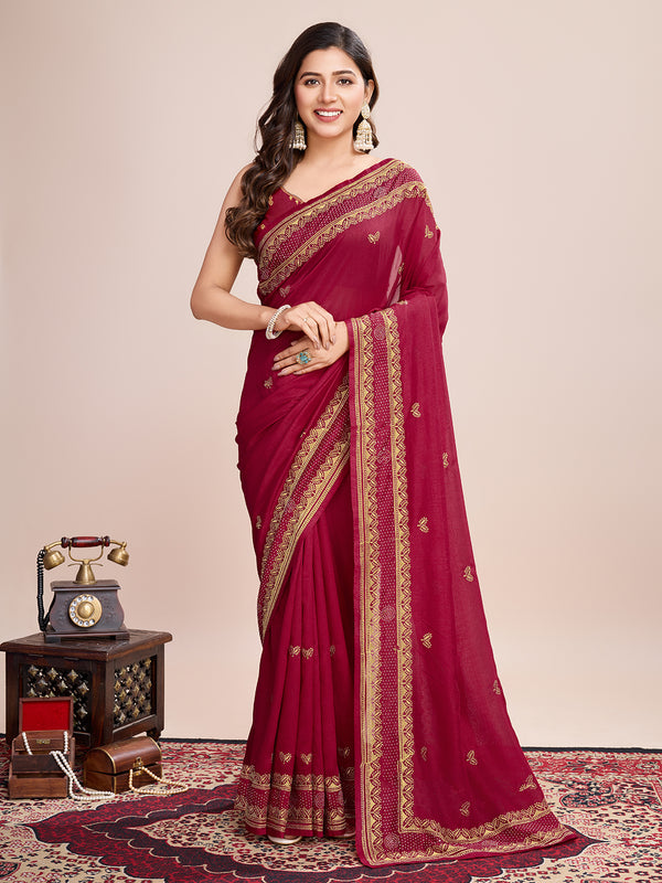 PEHNA Red Soft Silk Saree