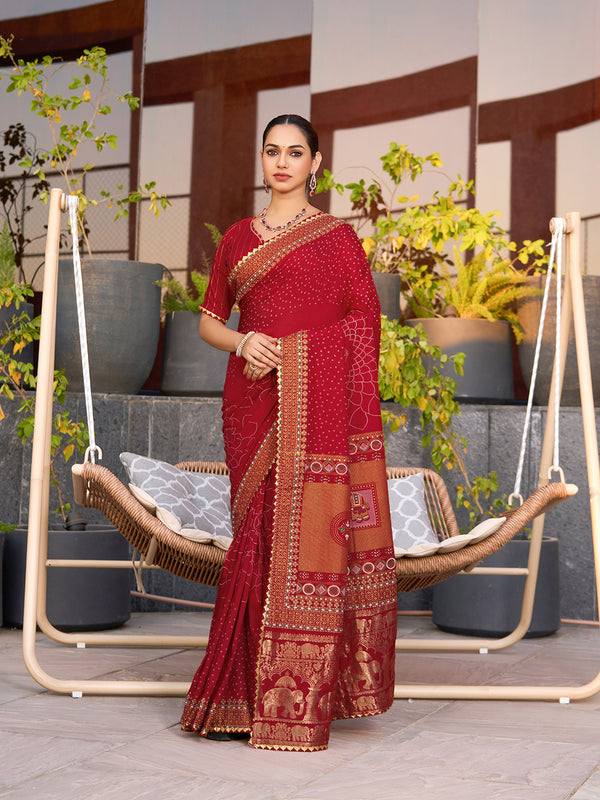 ANWITA  Maroon Cotton Saree With Over Light Single Color Saree