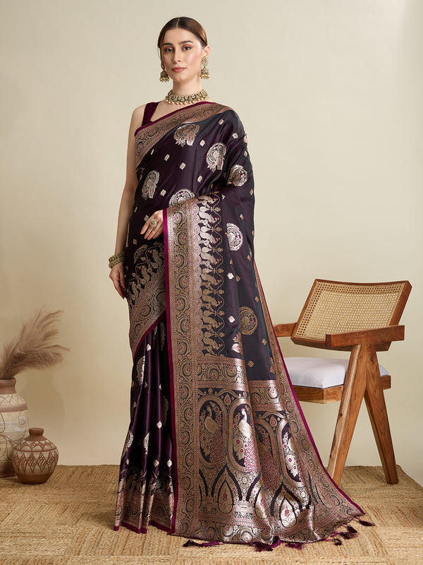 RAJGHARANA Dark Maroon Soft Silk Sarees Premium Two Tone Satin Fabric with Unique Design