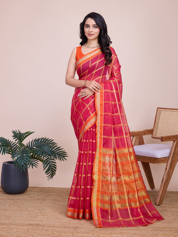 ANUPAMA Ruby Pink with orange Silk Saree