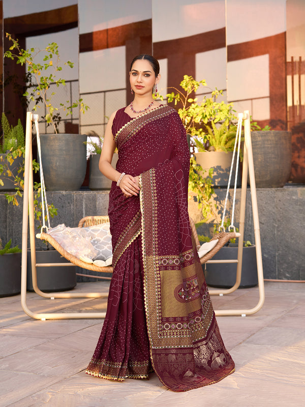 ANWITA maroon Cotton Saree