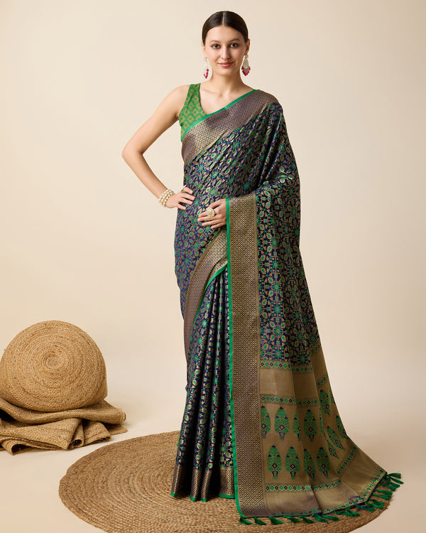 LERI Navy Blue &bGreen Banarasi Silk Saree