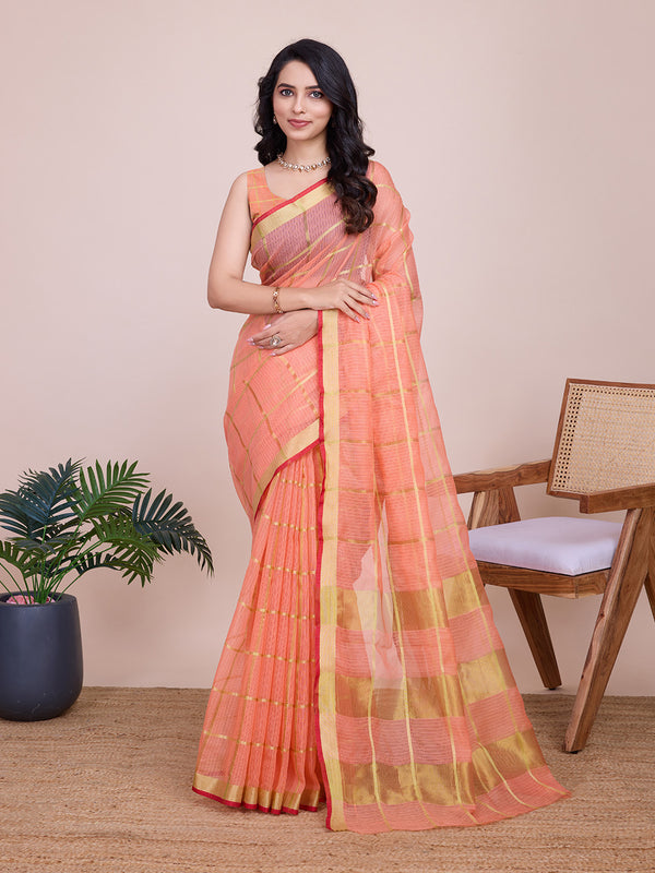 ANUPAMA Orange Zari  Kota Doria Saree