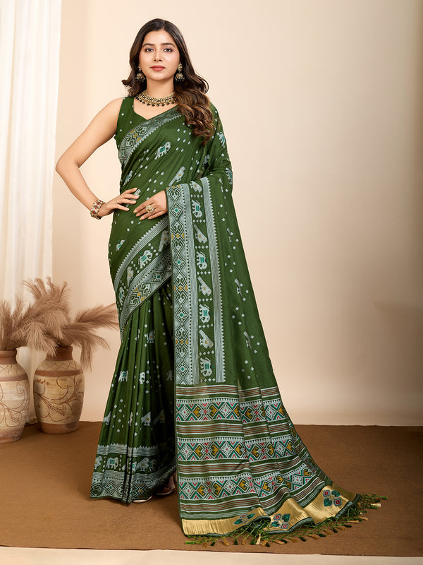 ANANYA Olive Green Pure Silk Saree