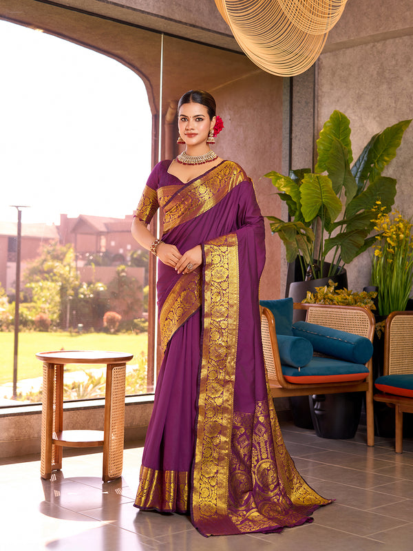 ADYA Plum Purple Pure Silk Saree