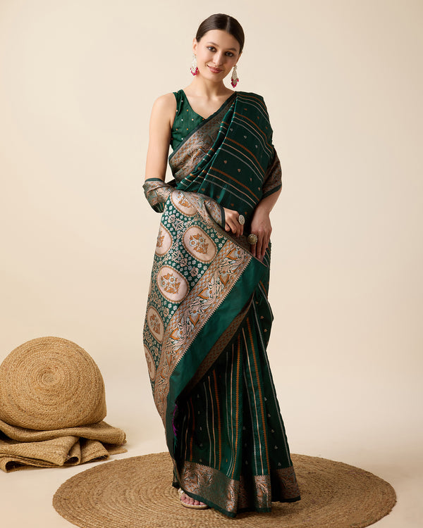APEXA Green Pure Jacquard fabrics with Sona Chandi  zari work Saree