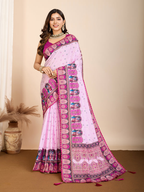 AARINI Light Pink Cotton Embroidered Saree
