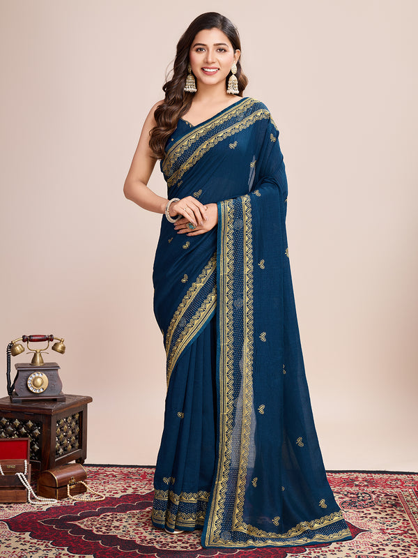 PEHNA Blue Soft Silk Saree