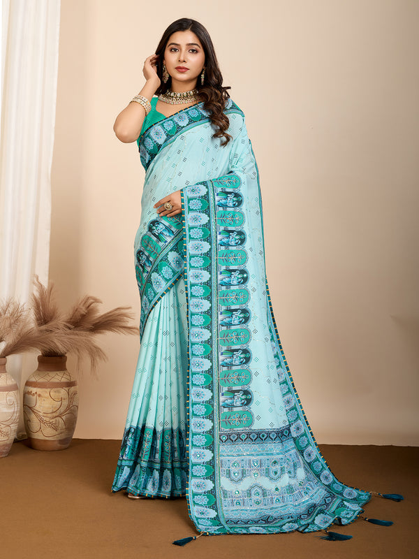 AARINI Light Blue Maslin Cotton Sarees
