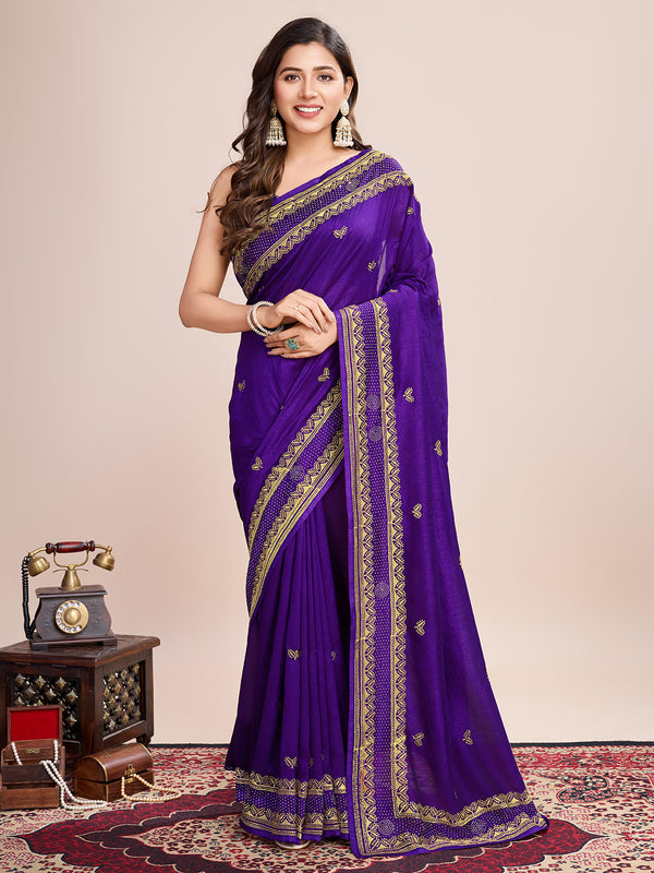 PEHNA Deep Purple Soft Silk Saree