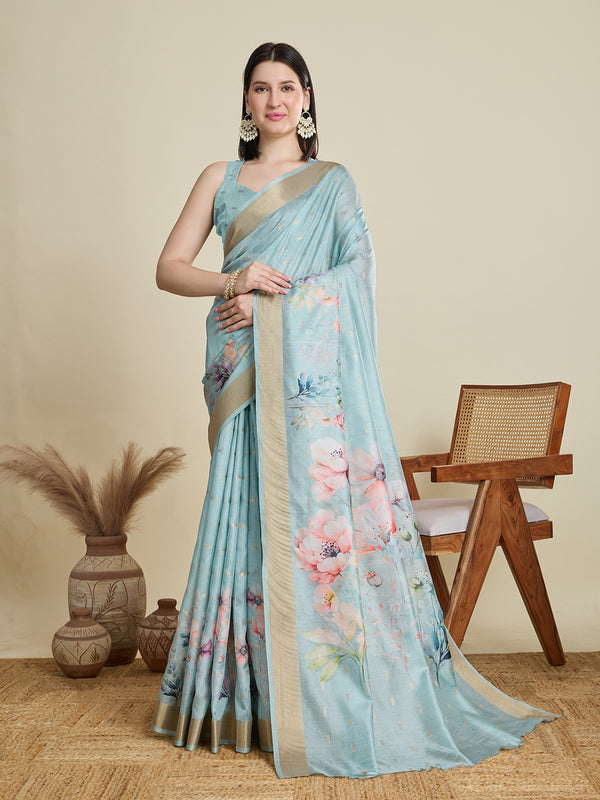 ABHILASHA Pastel Blue Semi Cotton Saree