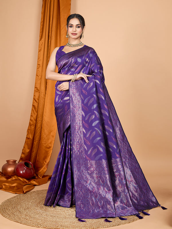 MORPICHH purple Pure Silk With Double Jari Weaving Saree