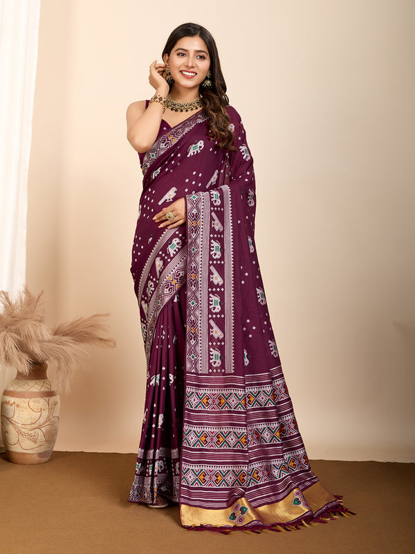 ANANYA Red Wine/ Dark red Pure Silk Saree
