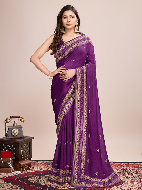 PEHNA Purple Soft Silk Saree