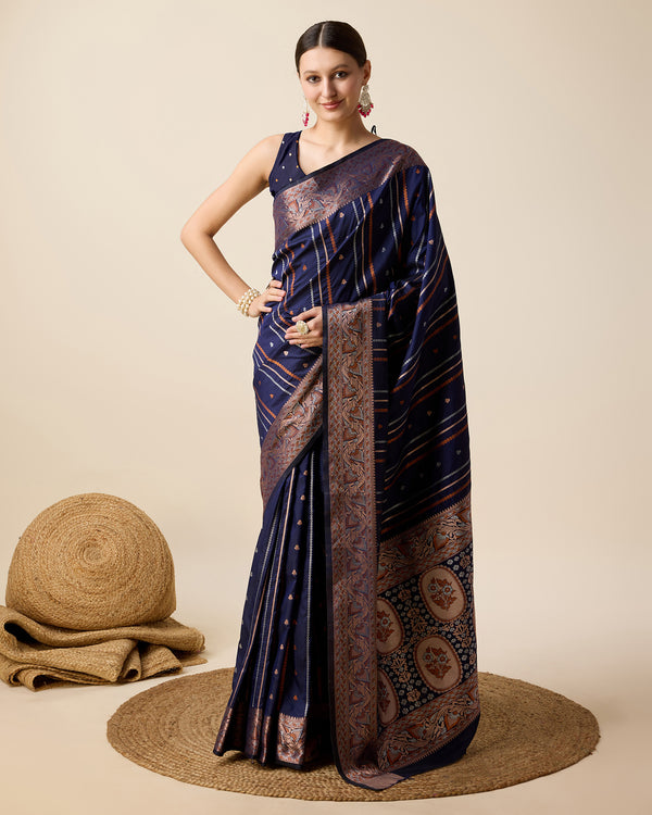 APEXA Blue Pure Jacquard fabrics with Sona Chandi pure zari work Saree
