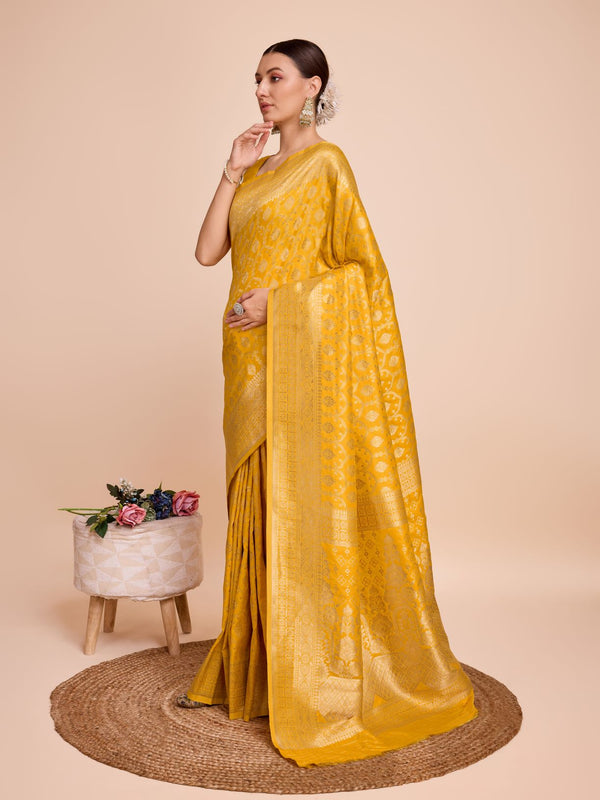 PANCHVATI Yellow Pure Silk Saree