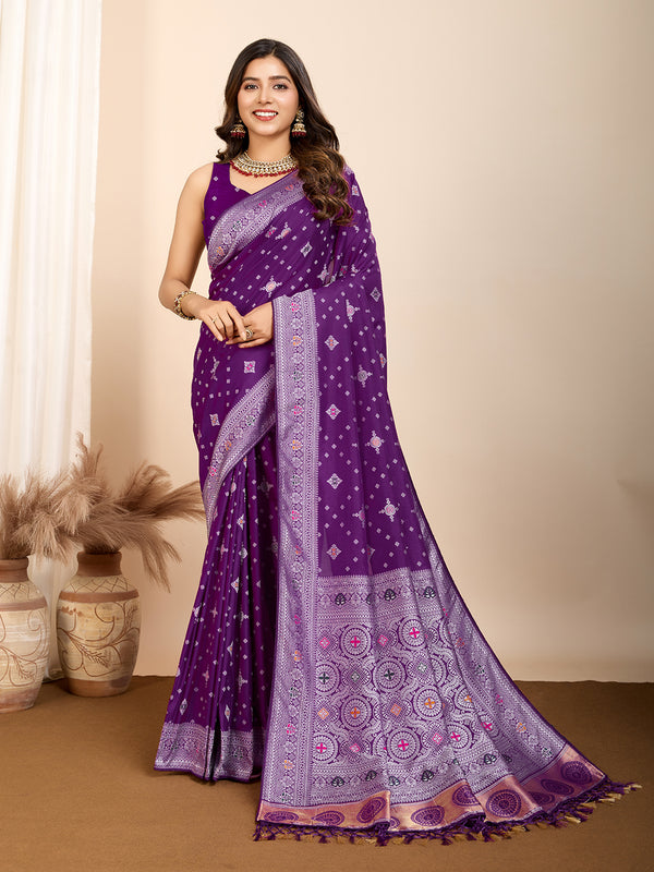 ANANYA Violet Purple Color Pure Silk Saree