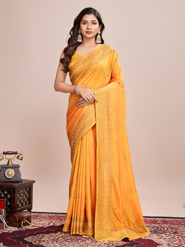 PEHNA Yellow Soft Silk Saree