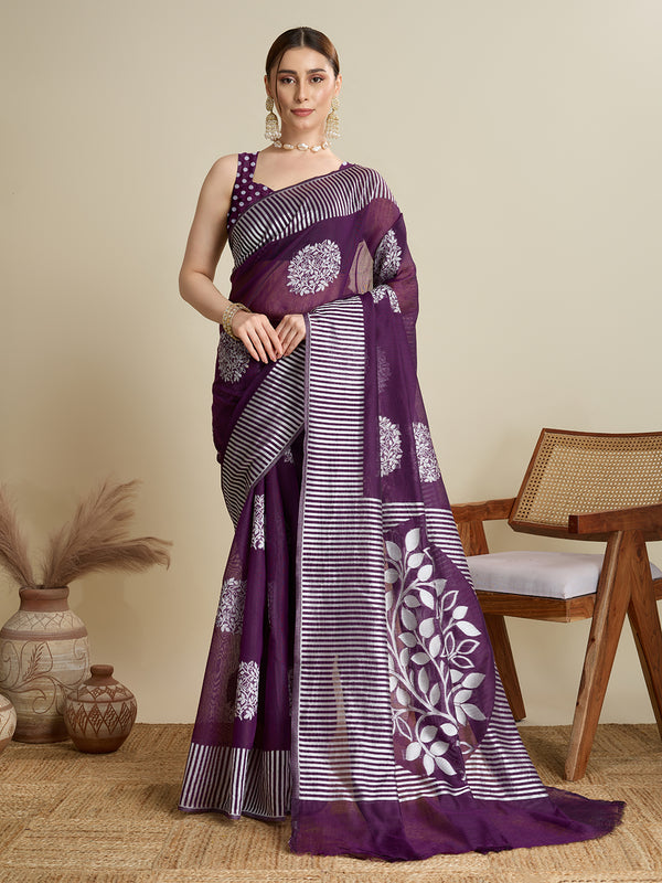FLOWER BALL Purple Soft Silk Saree