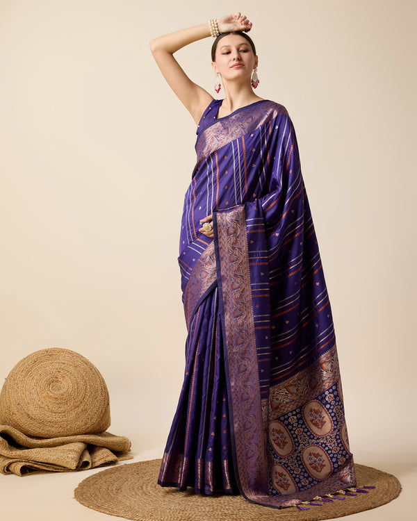 APEXA violet blue Pure  Jacquard fabrics with Sona Chandi pure zari work Saree