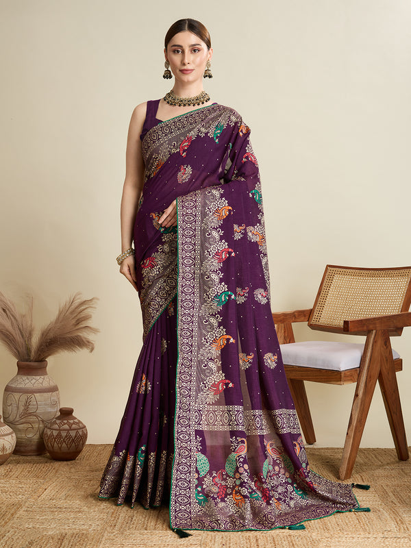 HOUSEFOOL Purple Printed Cotton Saree