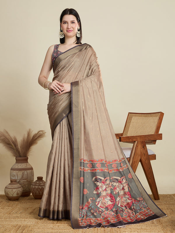 ABHILASHA Beige brown Semi Cotton Saree