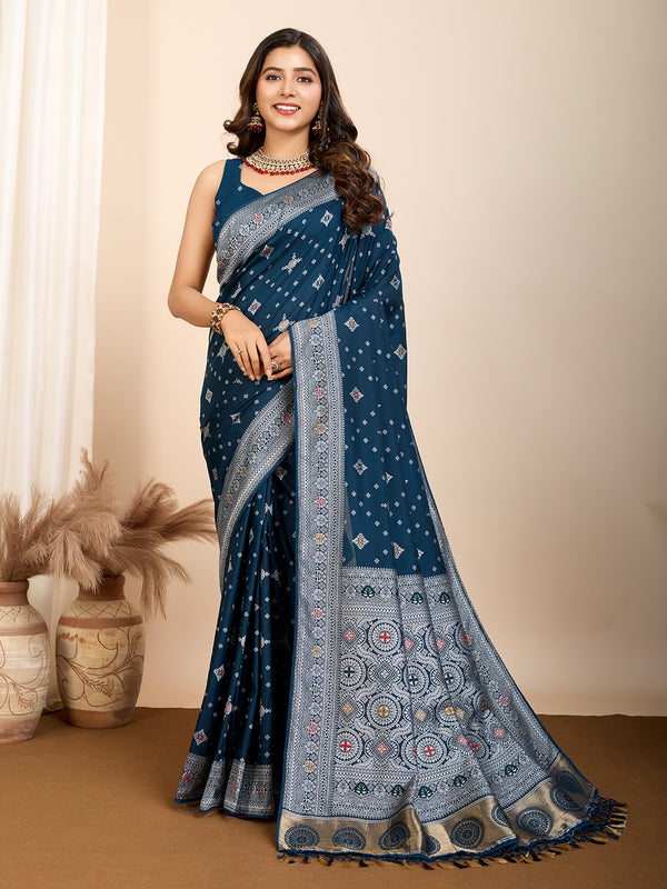 ANANYA Teal Blue Color Pure Silk Saree