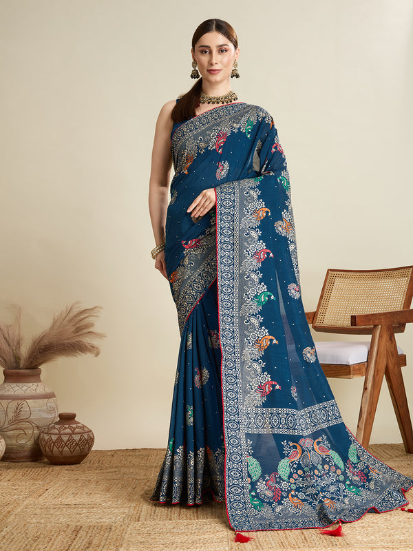 HOUSEFOOL primarily blue Cotton Saree