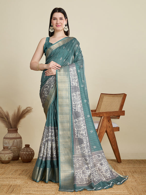 ABHILASHA Teal Green Semi Cotton Saree