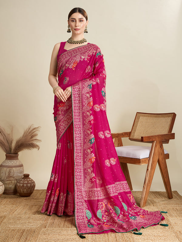 HOUSEFOOL Dark Pink Cotton Saree