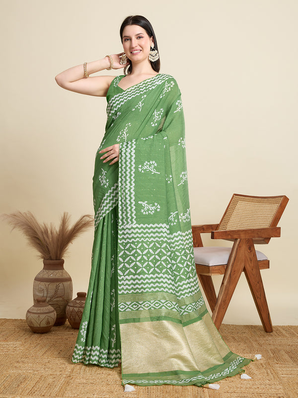 KYARA  Green Semi Cotton Saree