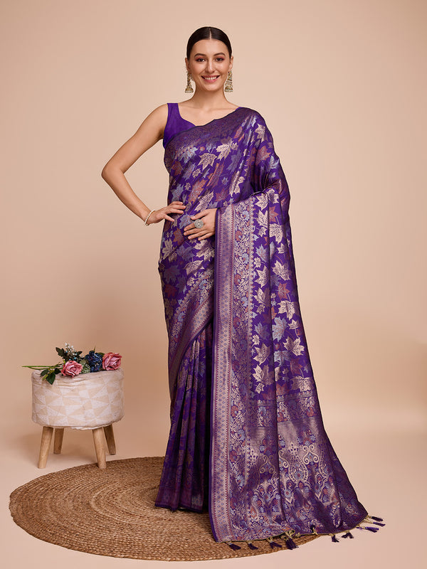 PANJARI violet Pure Silk With Double Jari Weaving Saree